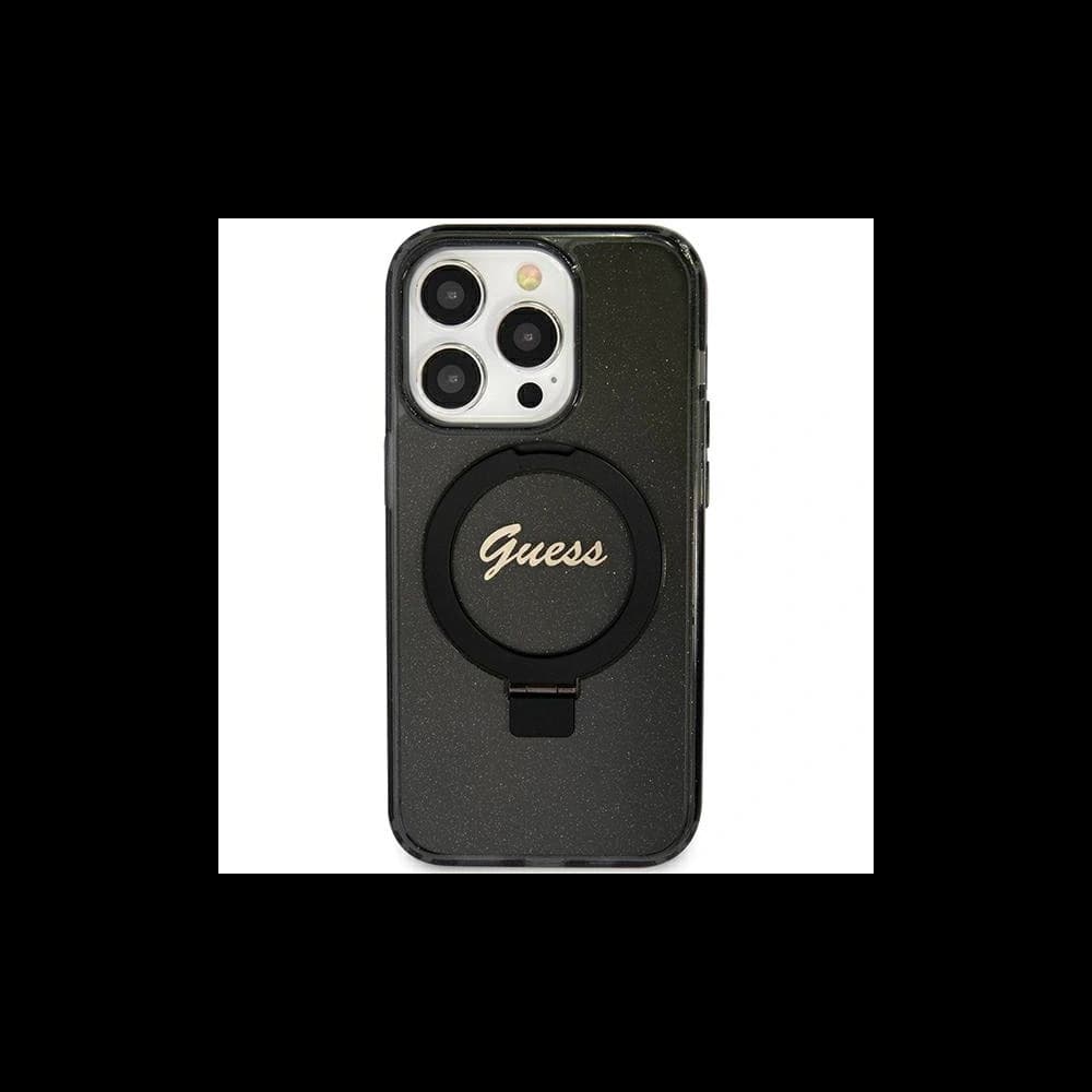 Case Guess GUHMN61HRSGSK Apple iPhone 11 / XR Hardcase Ring Stand Script Glitter MagSafe schwarz/black - 1