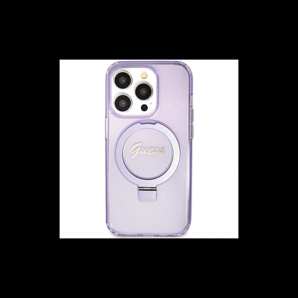 Case Guess GUHMN61HRSGSU Apple iPhone XR / 11 Hardcase Ring Stand Script Glitter MagSafe lila/purple - 1