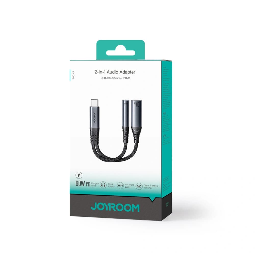 Joyroom SY-C02 DAC adapter 2in1 USB-C / USB-C, mini jack 3.5mm black - 5