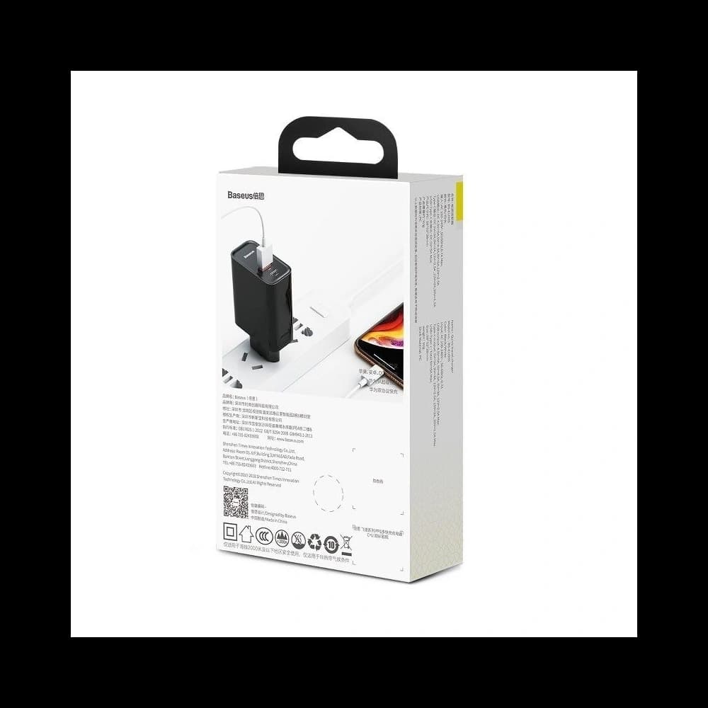 Fast Wall Charger Baseus PD + QC 3.0 30W Black - 7