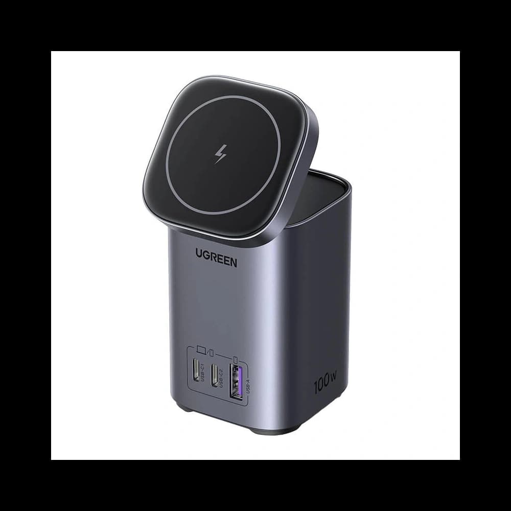 UGREEN CD342 GaN 2-in-1 charger / charging station 1xUSB-A, 2xUSB-C, Qi, 100W grey - 1