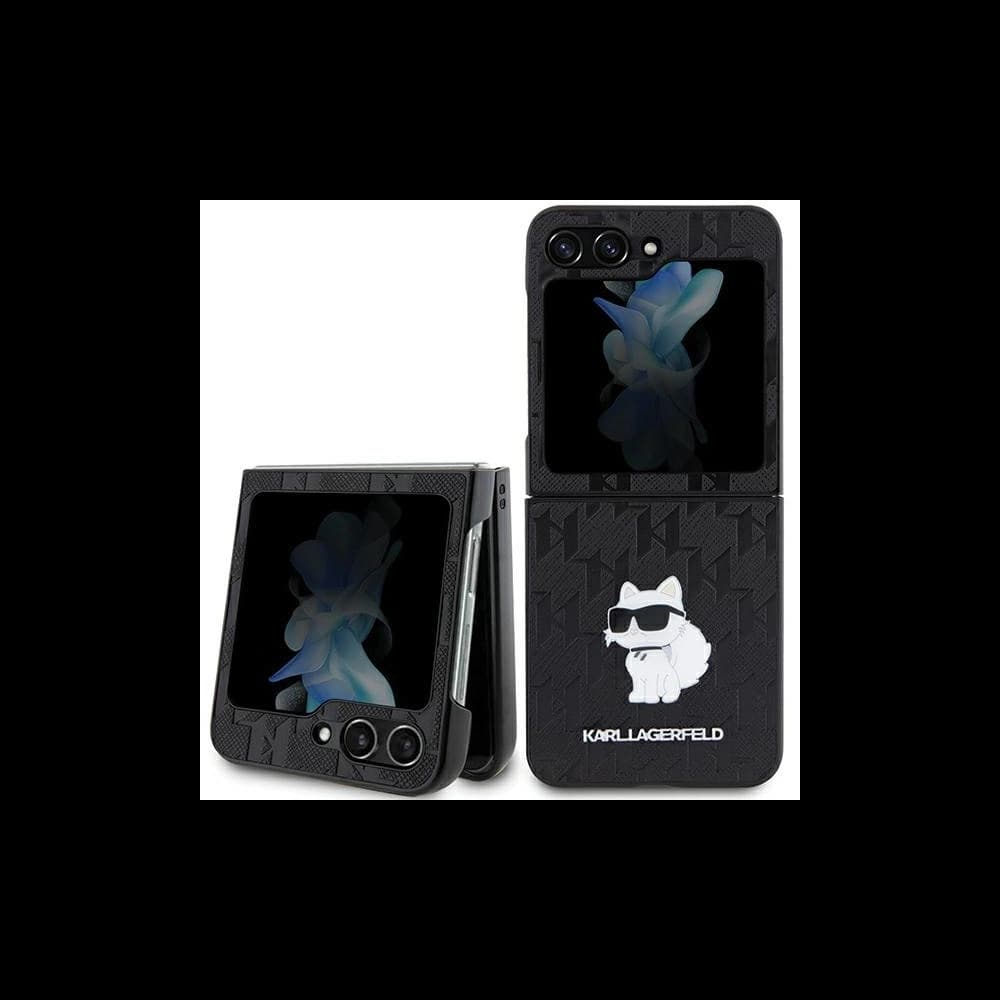 Case Karl Lagerfeld KLHCZF5SAPCHNPK Samsung Galaxy Z Flip5 Hardcase Saffiano Monogram Choupette Pin schwarz/black - 1