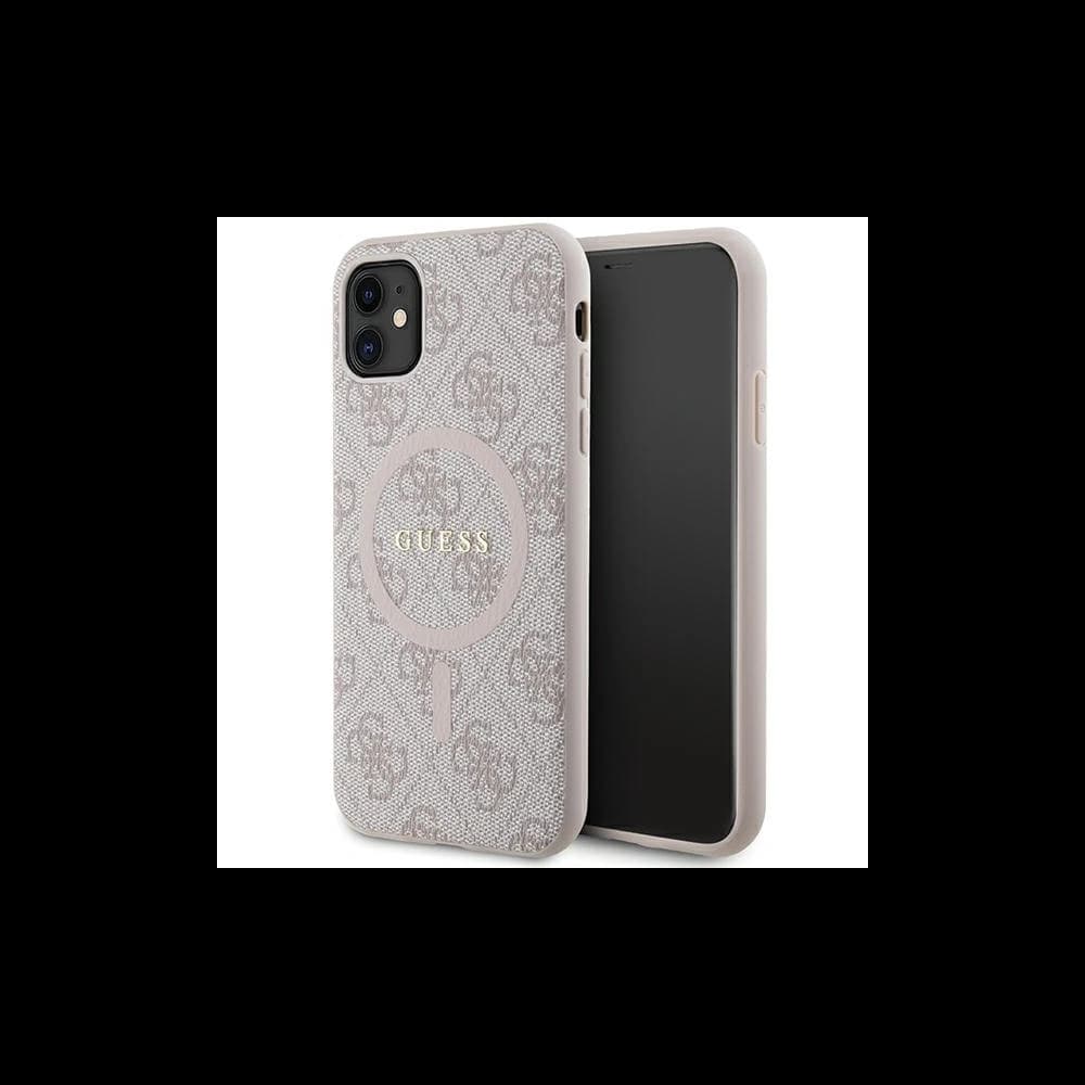 Case Guess GUHMN61G4GFRP Apple iPhone 11 / XR Hartschale 4G Collection Leder Metall-Logo MagSafe rosa/pink - 1