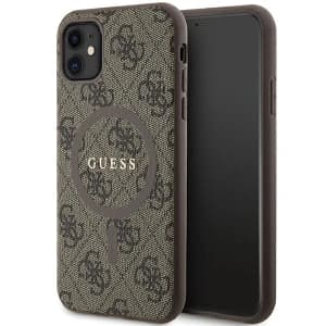 Case Guess GUHMN61G4GFRW Apple iPhone 11 / XR Hardcase 4G Collection Leder Metall-Logo MagSafe braun/brown
