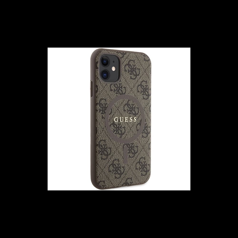 Case Guess GUHMN61G4GFRW Apple iPhone 11 / XR Hardcase 4G Collection Leder Metall-Logo MagSafe braun/brown - 4