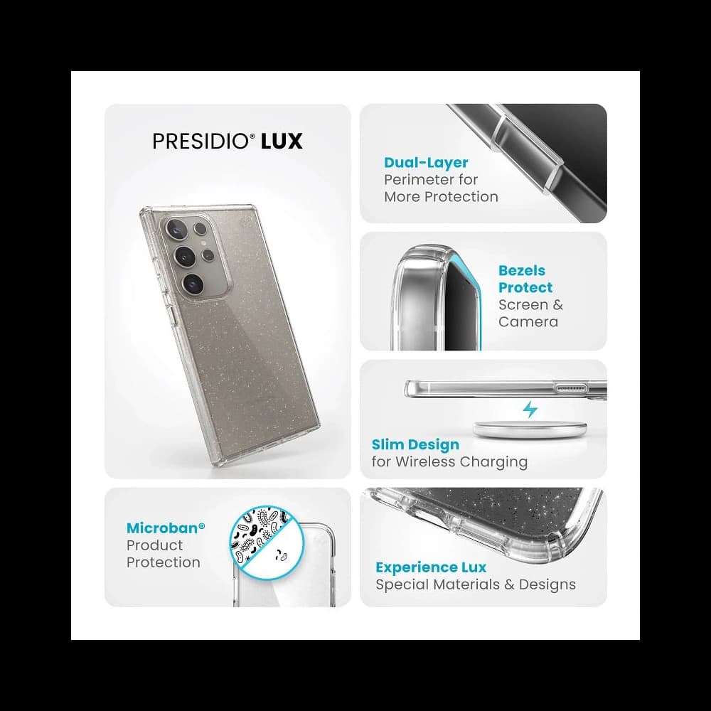 Case Speck Presidio Lux Glitter Samsung Galaxy S24 Ultra klar/gold Glitzer - 13