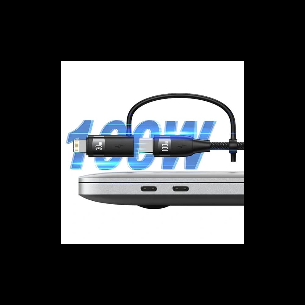 USAMS Cable U85 2xUSB-C/USB-A 2m 100W PD Fast Charge black SJ655USB01 (US-SJ655) - 2