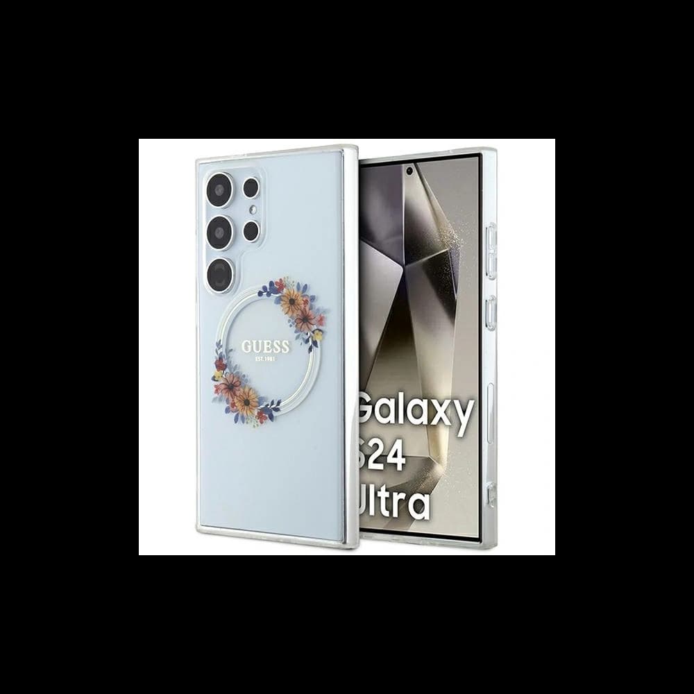 Guess GUHMS24LHFWFCT Samsung Galaxy S24 Ultra hardcase IML Flowers Wreath MagSafe transparent - 1