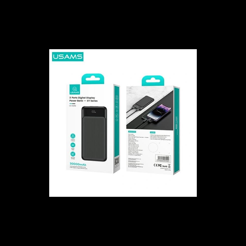 Powerbank USAMS US-CD202 30000mAh microUSB, USB-A, USB-C, 10W mit Display schwarz/black - 6