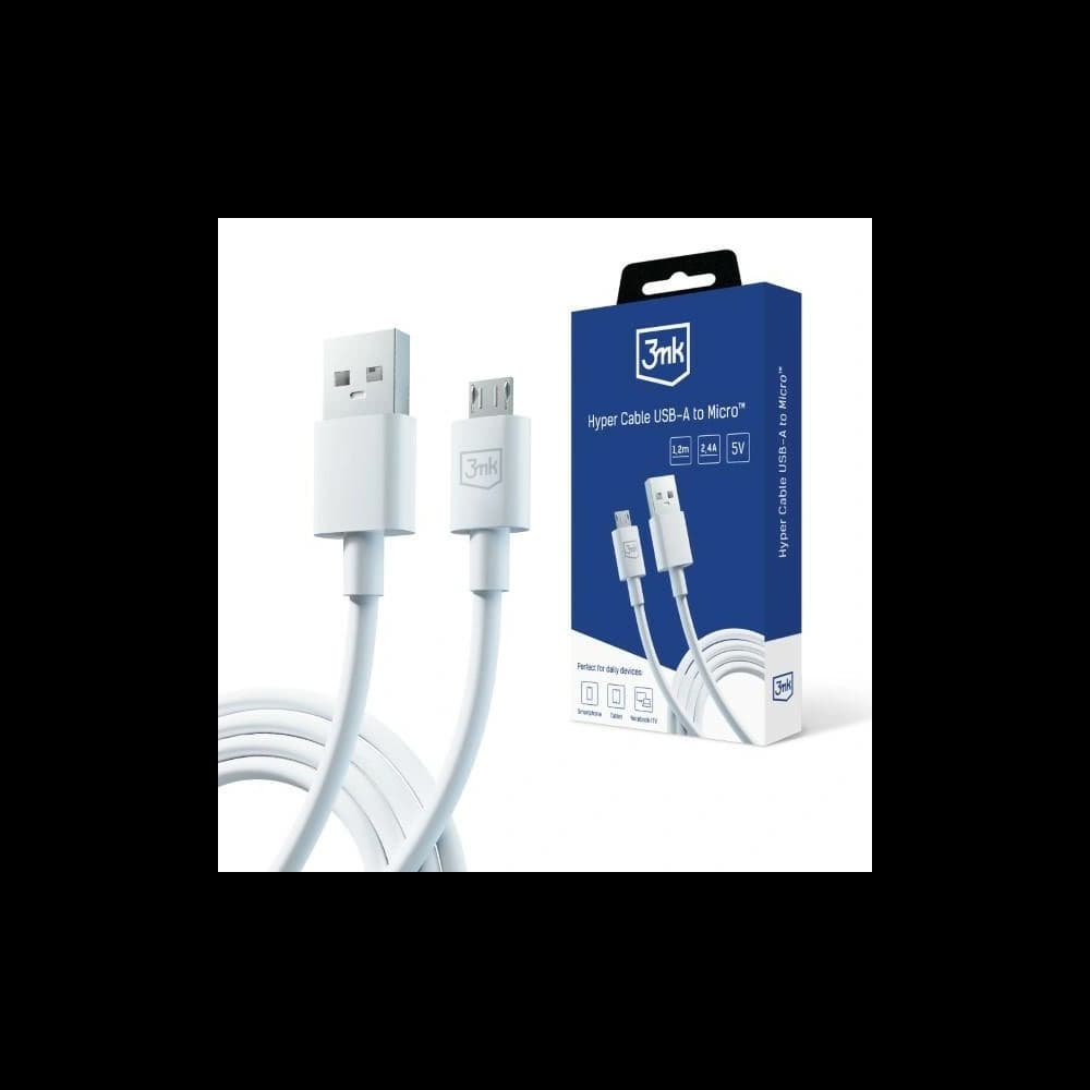 3MK cable Hyper USB-A / microUSB 1.2m 5V 2.4A white - 1