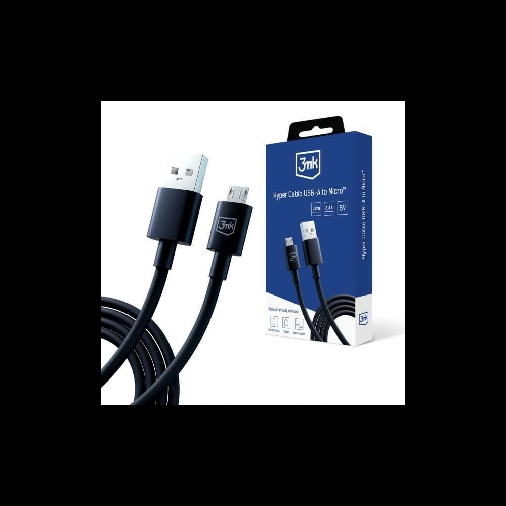 Kabel 3MK Hyper USB-A / microUSB 1.2m 5V 2.4A Schwarz/Black - 1