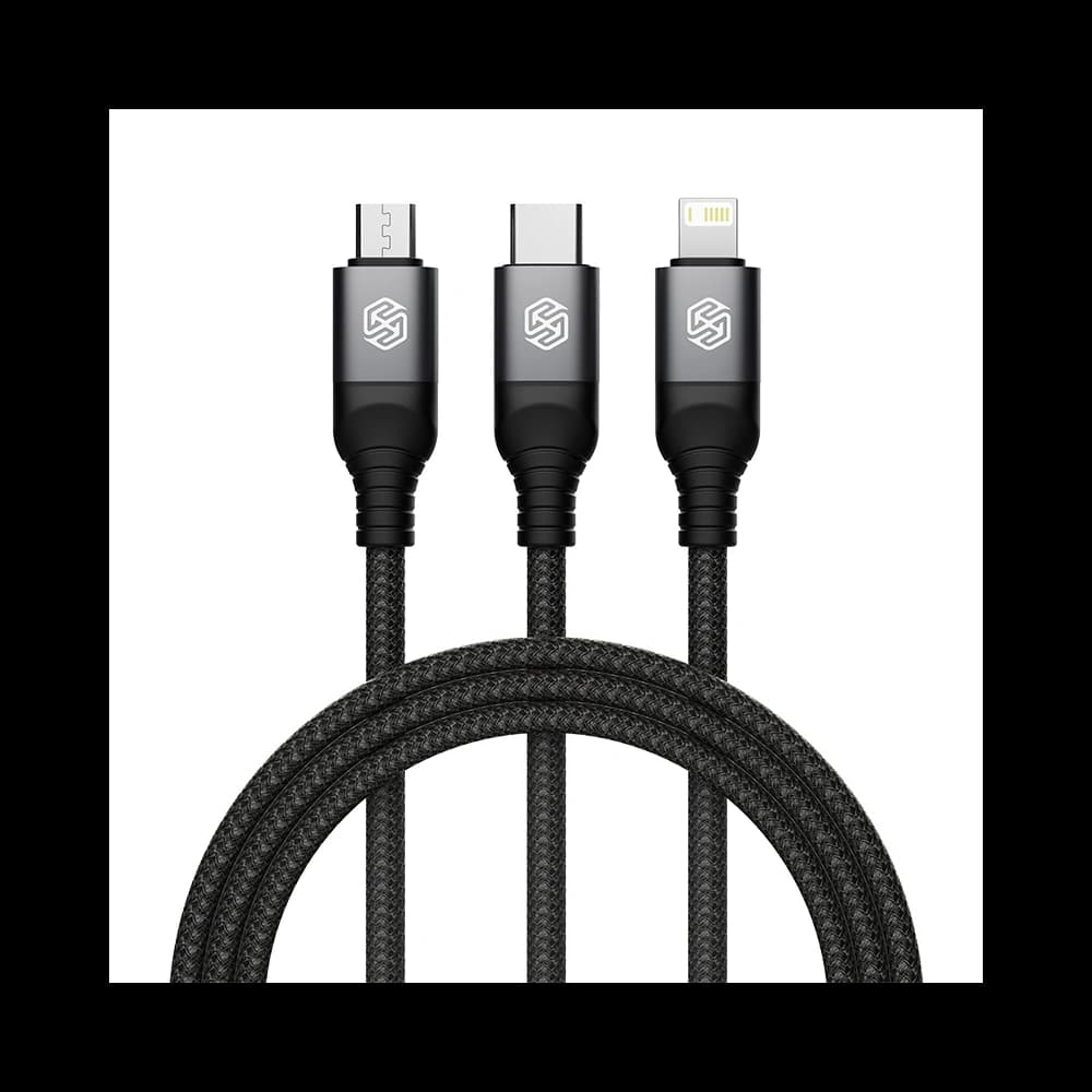 Kabel 3w1 Nillkin Swift Pro USB-A / microUSB 2A, USB-C 2A, Lightning 4.4A, 480Mbps, 1.5m Schwarz / Czarny - 1