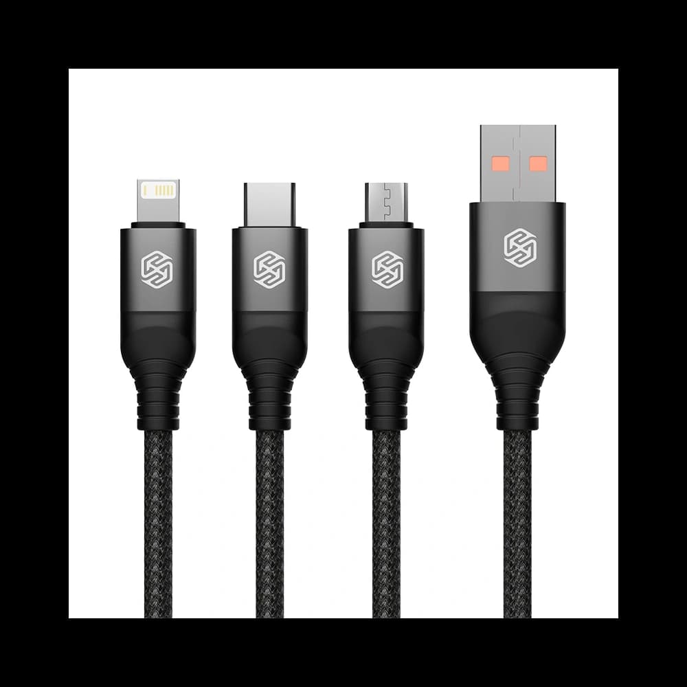 Kabel 3w1 Nillkin Swift Pro USB-A / microUSB 2A, USB-C 2A, Lightning 4.4A, 480Mbps, 1.5m Schwarz / Czarny - 2