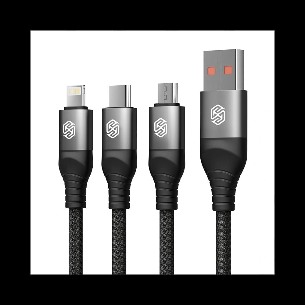 Kabel 3w1 Nillkin Swift Pro USB-A / microUSB 2A, USB-C 2A, Lightning 4.4A, 480Mbps, 1.5m Schwarz / Czarny - 3