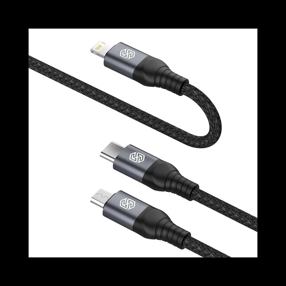 Kabel 3w1 Nillkin Swift Pro USB-A / microUSB 2A, USB-C 2A, Lightning 4.4A, 480Mbps, 1.5m Schwarz / Czarny - 5