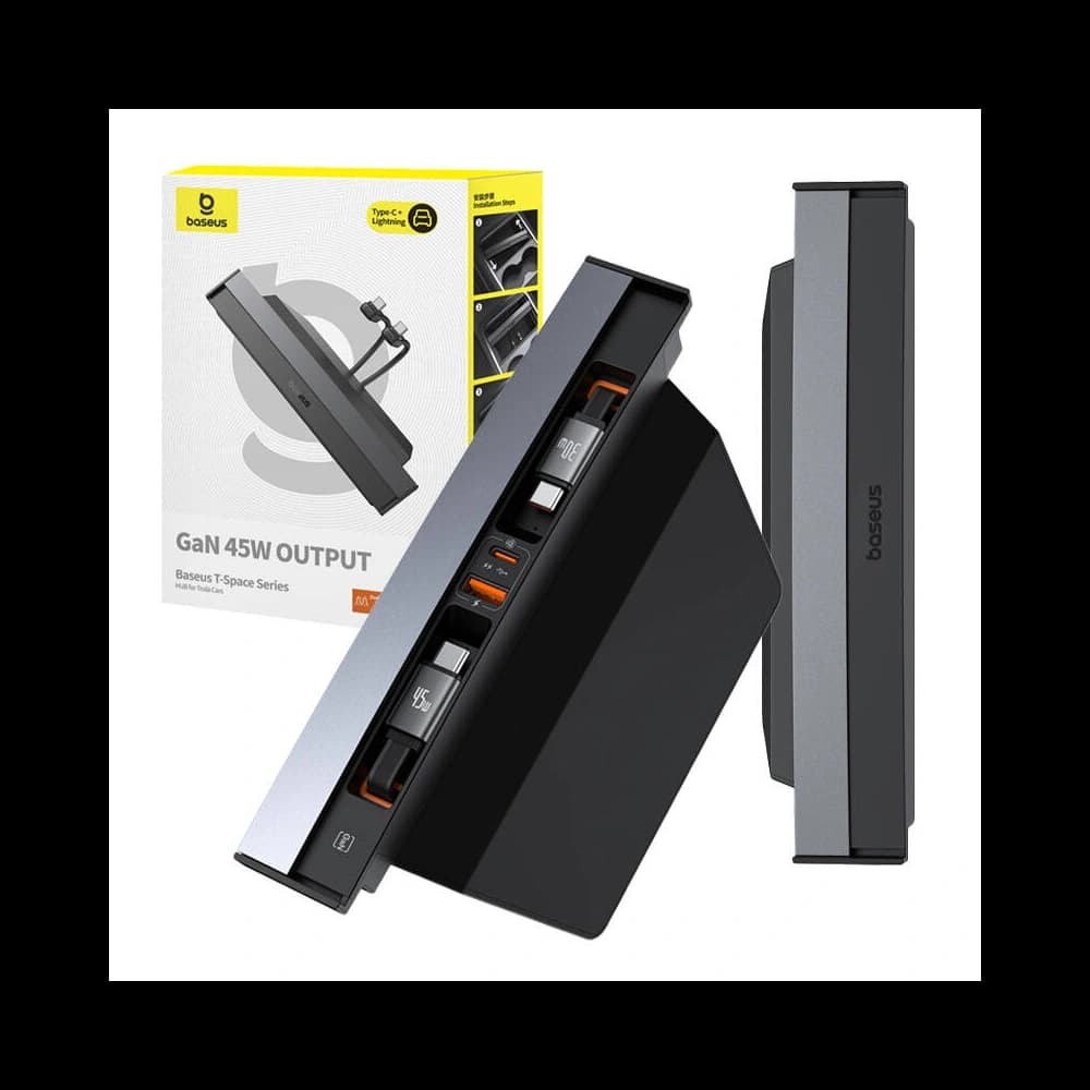 Baseus T-Space hub with USB-C, USB-C 45W cable for Tesla (black) - 9