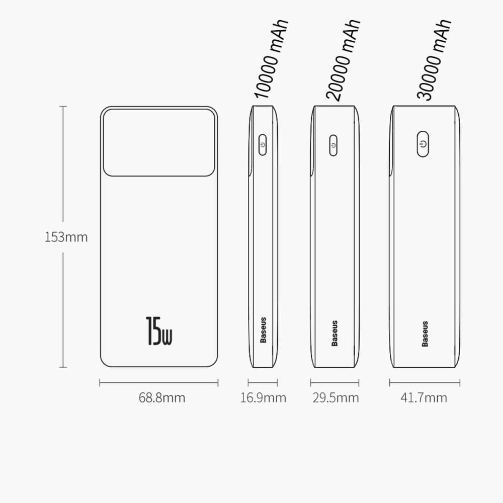 Powerbank Baseus Bipow 30000mAh 15W + 4in1 cable USB-A / microUSB, 2xUSB-C, Lightning 1.2m - 24