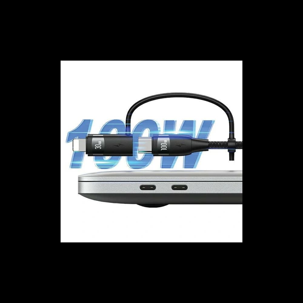 USAMS US-SJ645 U85 USB-A+USB-C/USB-C, Lightning, microUSB 6w1 1,2m 100W PD Fast Charge black - 2