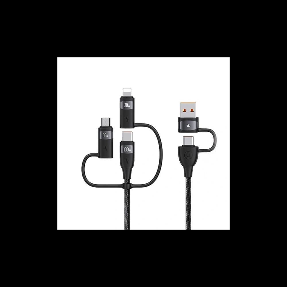 USAMS US-SJ646 U85 USB-A+USB-C/USB-C, Lightning, microUSB 6w1 2m 100W PD Fast Charge black - 1