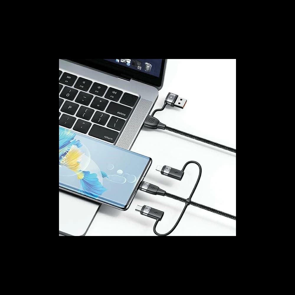 USAMS US-SJ646 U85 USB-A+USB-C/USB-C, Lightning, microUSB 6w1 2m 100W PD Fast Charge black - 5