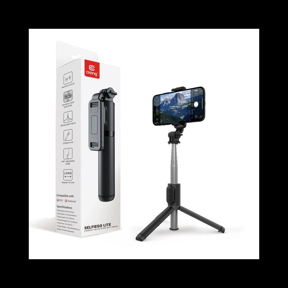 Crong SelfieGo Lite selfie stick Bluetooth tripod (black) - 1