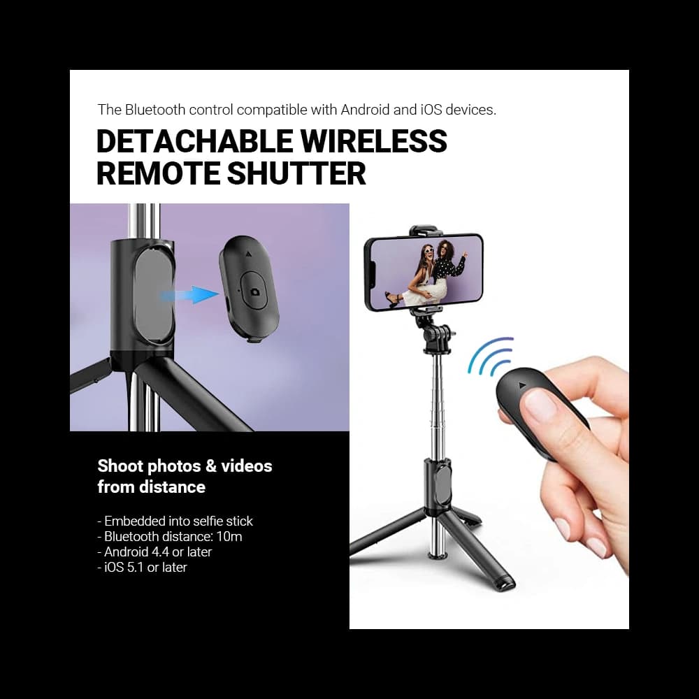 Crong SelfieGo Lite selfie stick Bluetooth tripod (black) - 4