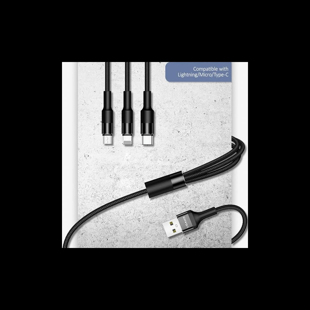 Kabel 3in1 USAMS U5 US-SJ219 USB-A / Lightning / microUSB / USB-C 1,5m 2A schwarz/black - 4