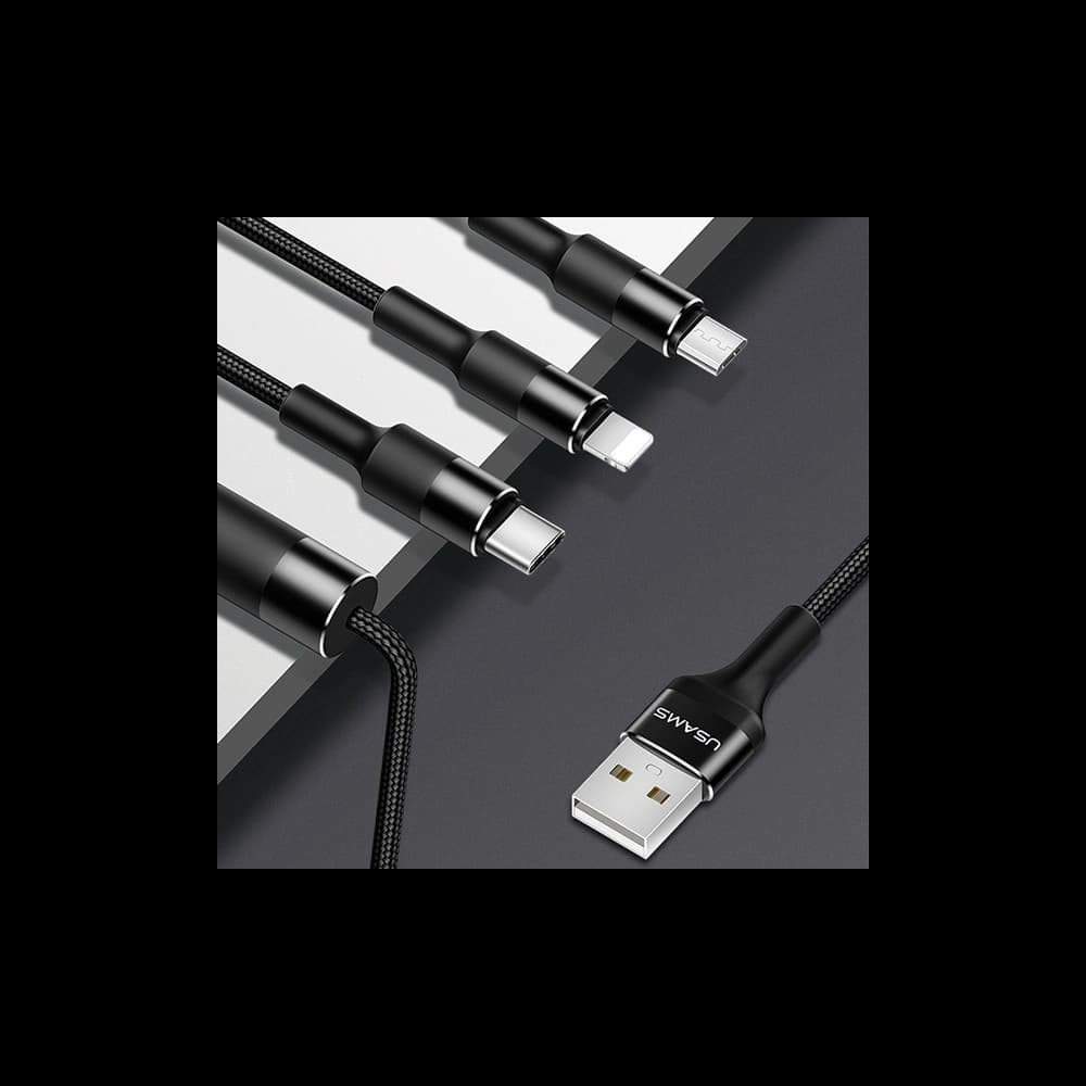 Kabel 3in1 USAMS U5 US-SJ219 USB-A / Lightning / microUSB / USB-C 1,5m 2A schwarz/black - 5