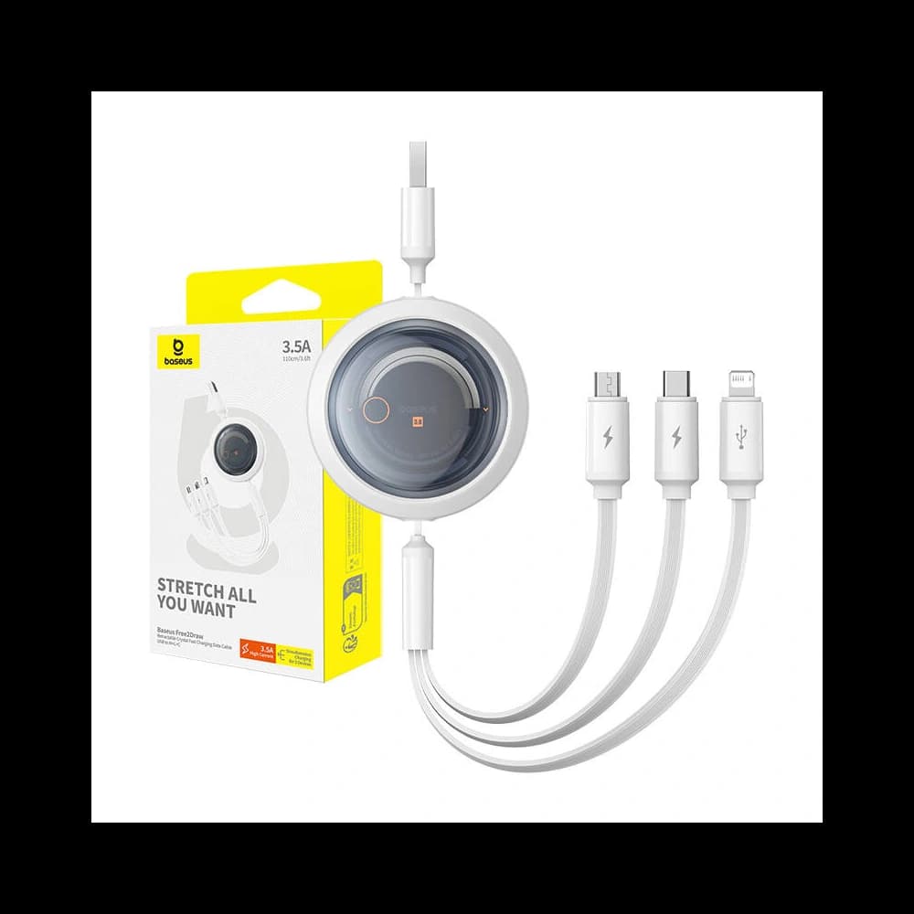 Kabel 3w1 Baseus Free2Draw USB-A / micro USB, Lightning, USB-C 3.5A 1.1m weiß - 9