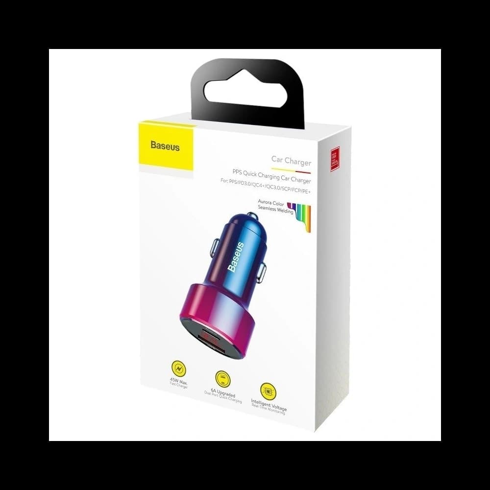 Car charger Baseus Magic USB + USB-C QC 4.0  PD 45W Red&Blue - 7