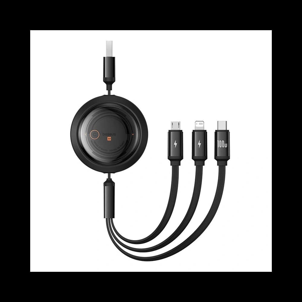 Baseus Free2Draw 3-in-1 cable USB-A / microUSB,Lightning,USB-C, 100W, 1.1 m (black) - 1