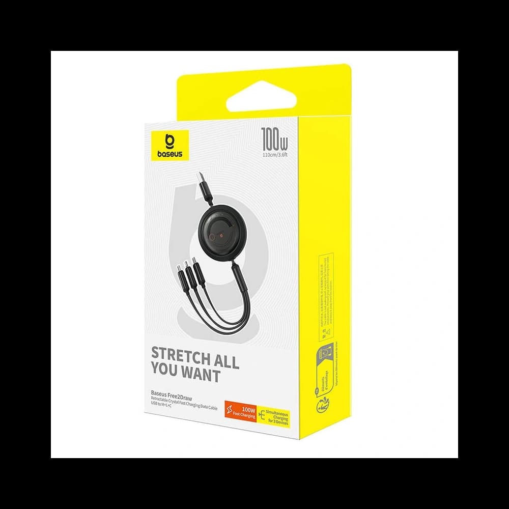 Baseus Free2Draw 3-in-1 cable USB-A / microUSB,Lightning,USB-C, 100W, 1.1 m (black) - 6