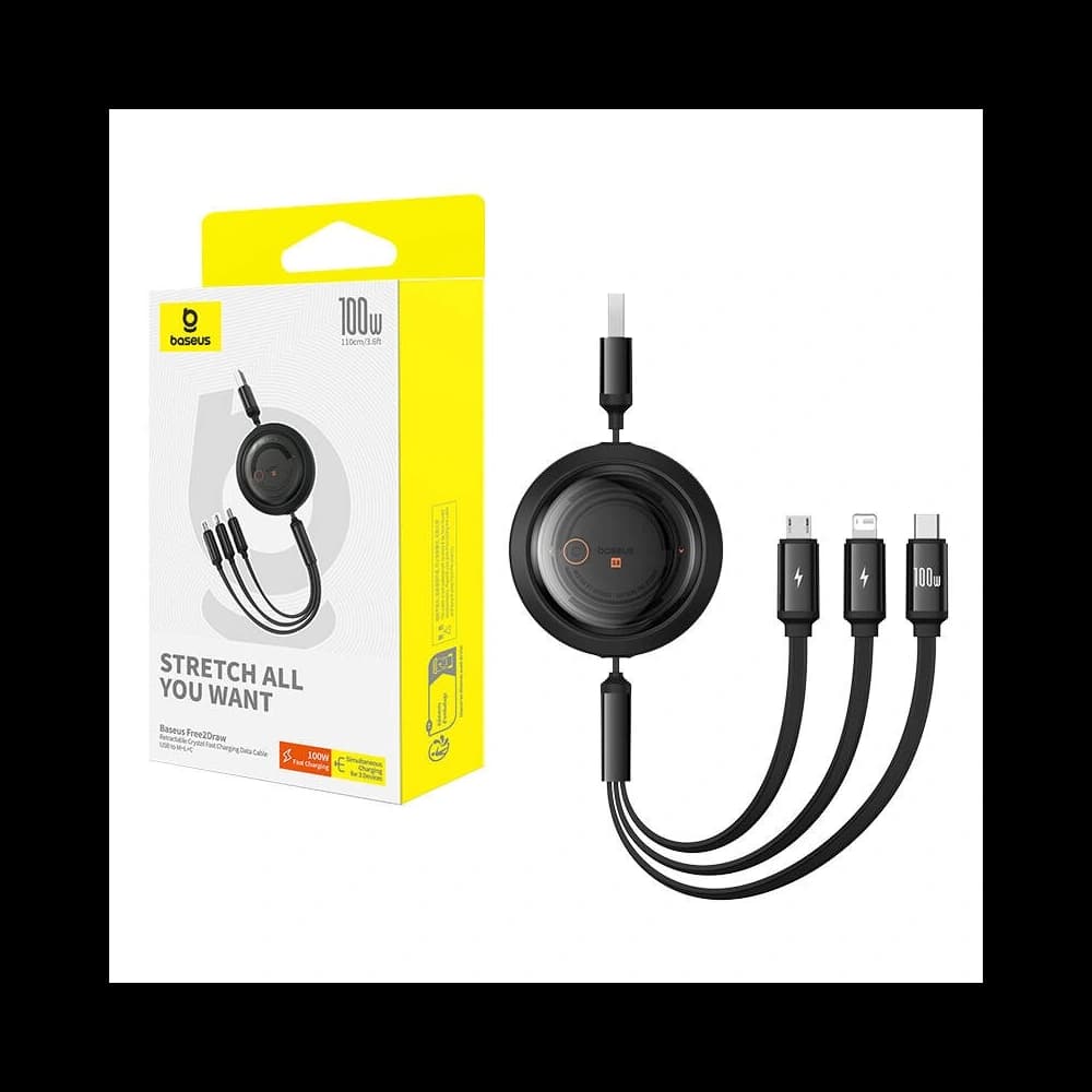 Baseus Free2Draw 3-in-1 cable USB-A / microUSB,Lightning,USB-C, 100W, 1.1 m (black) - 8