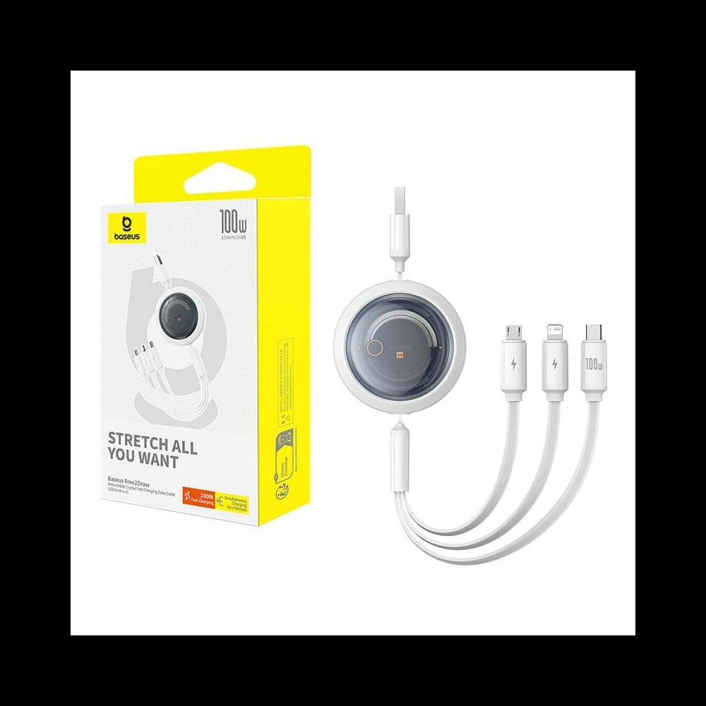Baseus Free2Draw 3-in-1 cable USB-A / microUSB,Lightning,USB-C, 100W, 1.1 m (white) - 8