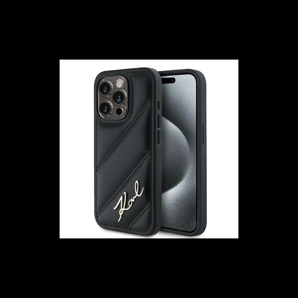 Case Karl Lagerfeld KLHCP13LPQDSMGK Apple iPhone 13 Pro / 13 Hartschale Diagonal Quilted Script schwarz/black - 1