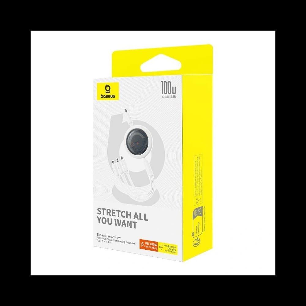 Baseus Free2Draw 3w1 USB-C / USB-C, Lightning, MicroUSB cable 100W 1.1m white - 7
