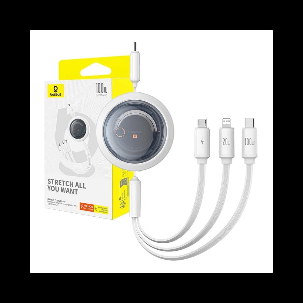 Baseus Free2Draw 3w1 USB-C / USB-C, Lightning, MicroUSB cable 100W 1.1m white - 9