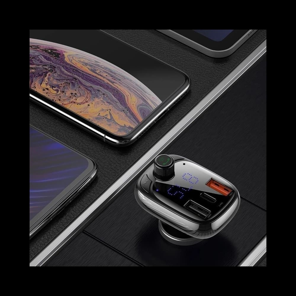 FM Transmitter Baseus T type Bluetooth 5.0, 2xUSB, USB-C, PD, QC 3.0, microSD - 6
