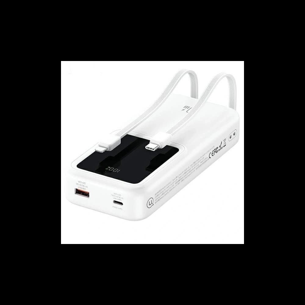 USAMS power bank with built-in USB-C + Lightning cables 30000mAh 20W PD+QC 3.0 Fast Charge X-chel Series white - 3