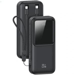 USAMS power bank with built-in USB-C + Lightning cables 30000mAh 20W PD+QC 3.0 Fast Charge X-chel Series black