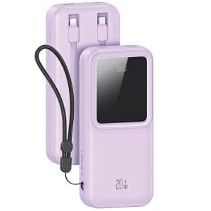 USAMS Powerbank with built-in USB-C + Lightning cables 30000mAh 20W PD+QC 3.0 Fast Charge X-chel Series purple