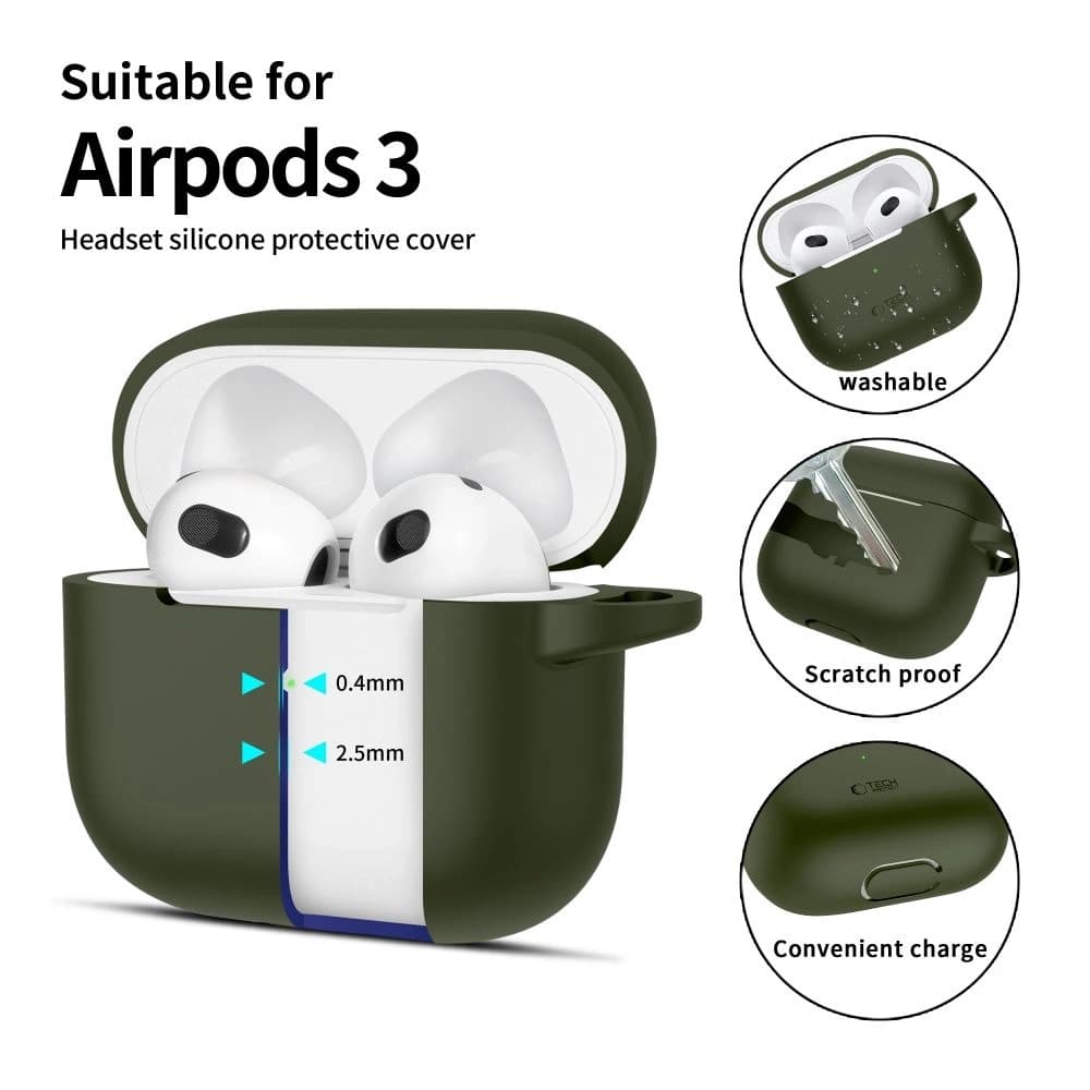 Etui Tech-Protect Silicone Hook Apple Airpods 3 Olive Green - 2