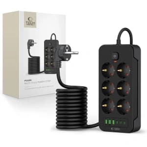 Tech-Protect PC6X6 Steckdosenleiste 3xUSB-A, 3xUSB-C, 6xAC 200cm Schwarz