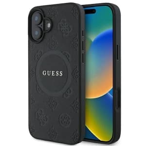 Guess GUHMP16SPSAPSMEK Apple iPhone 16 hardcase Saffiano Peony Classic Logo MagSafe black