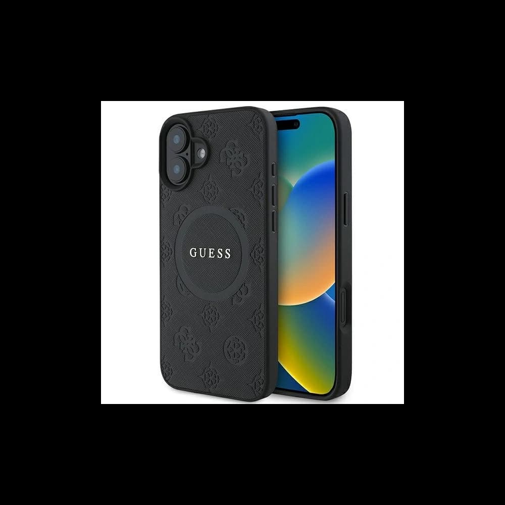 Guess GUHMP16SPSAPSMEK Apple iPhone 16 hardcase Saffiano Peony Classic Logo MagSafe black - 1