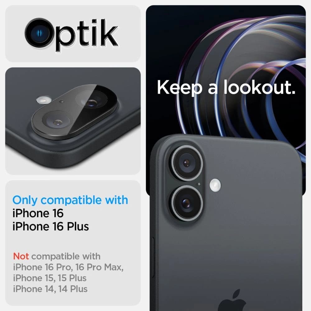 Spigen GLAS.tR Ez Fit Optik Pro Camera Protector Apple iPhone 16 / 16 Plus Black [2 PACK] - 9