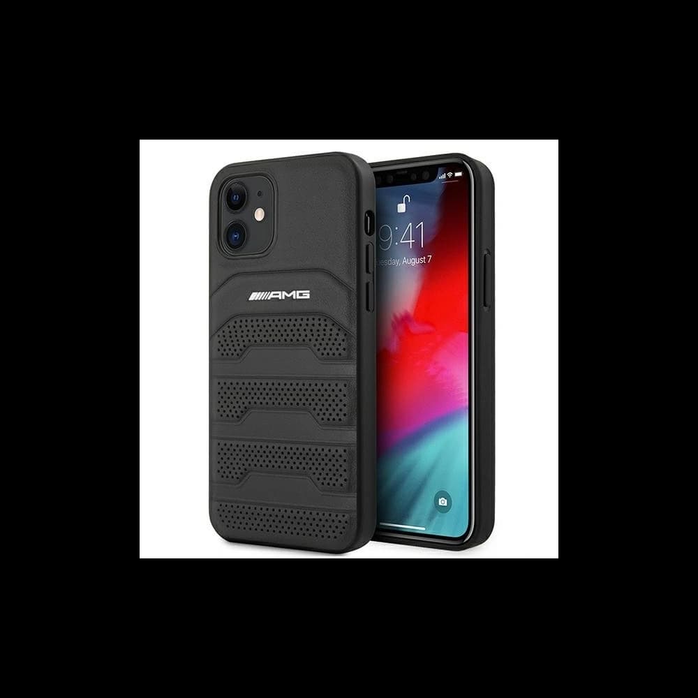 AMG AMHCP12SGSEBK Apple iPhone 12 mini Hartschale Leder Prägung Linien schwarz - 1