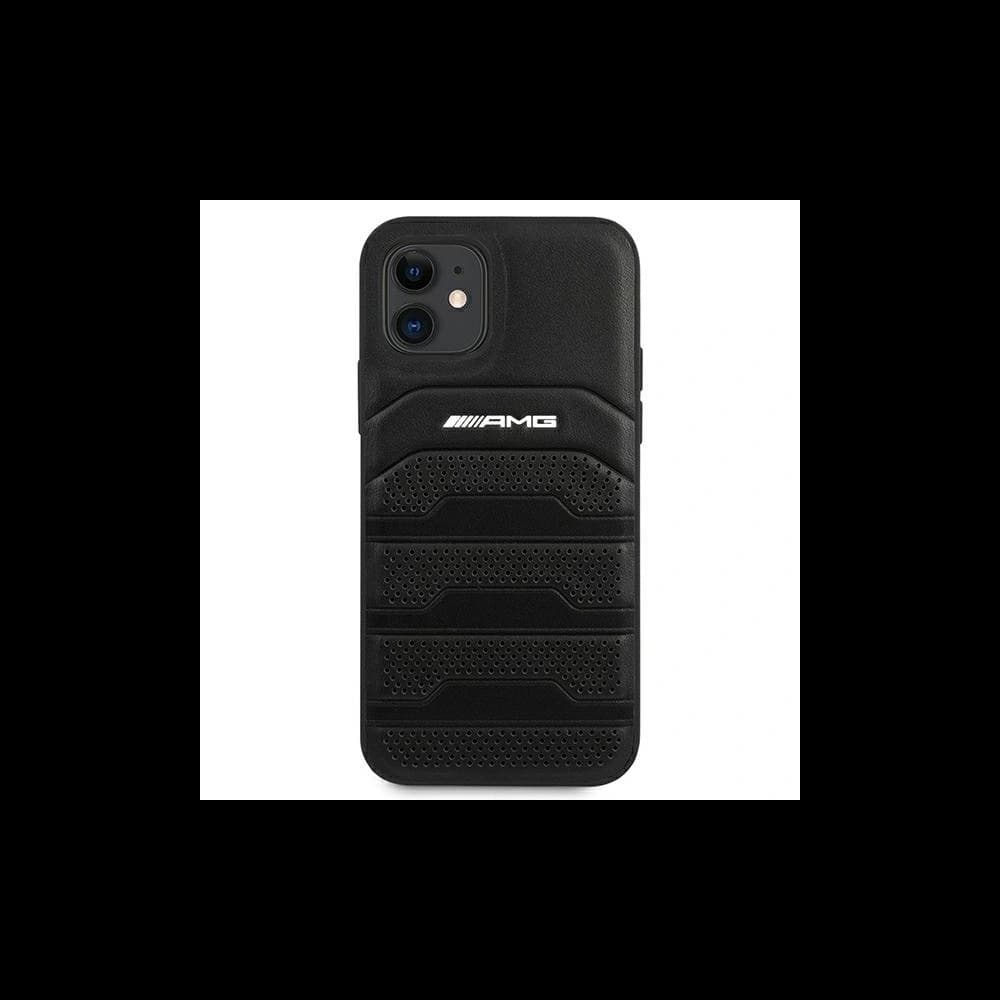 AMG AMHCP12SGSEBK Apple iPhone 12 mini Hartschale Leder Prägung Linien schwarz - 3