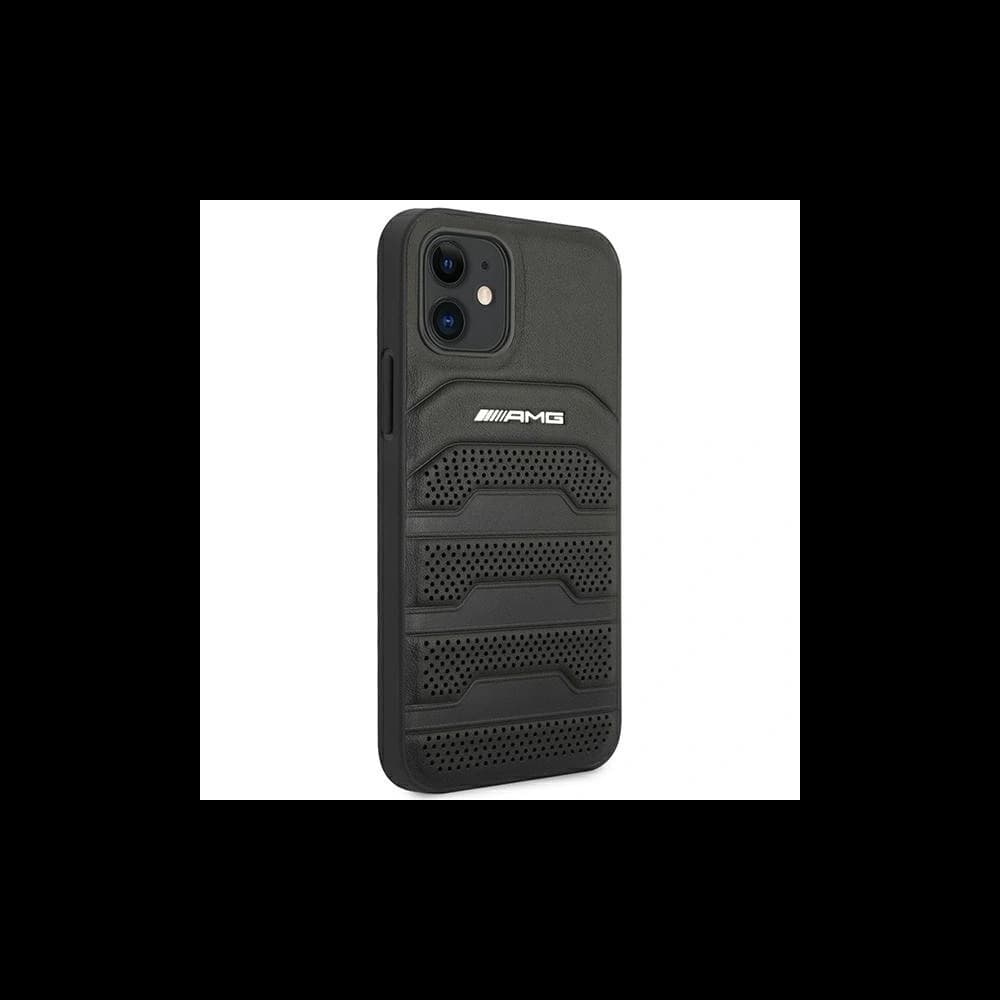 AMG AMHCP12SGSEBK Apple iPhone 12 mini Hartschale Leder Prägung Linien schwarz - 4