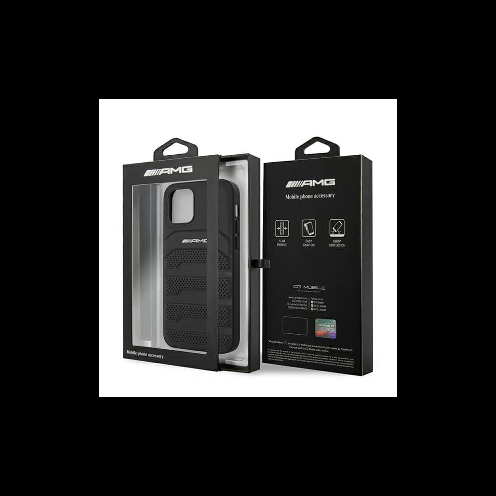 AMG AMHCP12SGSEBK Apple iPhone 12 mini Hartschale Leder Prägung Linien schwarz - 8